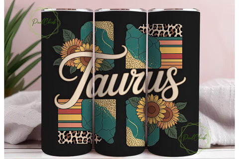 Taurus Sunflower Leopard 20oz Tumbler Sublimation PixelChick 