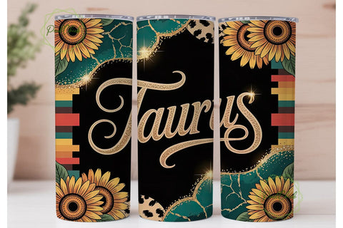 Taurus Sunflower Leopard 20oz Tumbler Sublimation PixelChick 