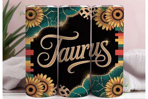 Taurus Sunflower Leopard 20oz Tumbler Sublimation PixelChick 