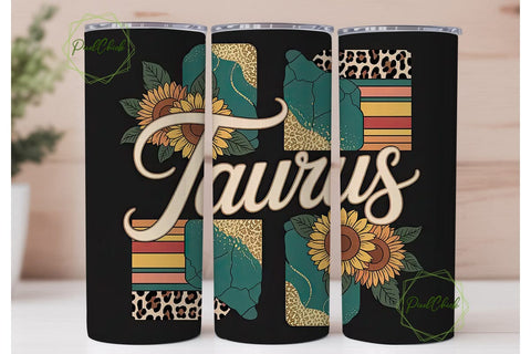 Taurus Sunflower Leopard 20oz Tumbler Sublimation PixelChick 