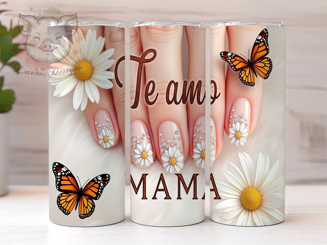 Te Amo Mama, Floral Butterfly Tumbler, 20oz Tumbler Wrap, PNG Sublimation, Mom Gifts, Inspirational Drinkware, Custom Tumblers Sublimation Lara' s Designs 