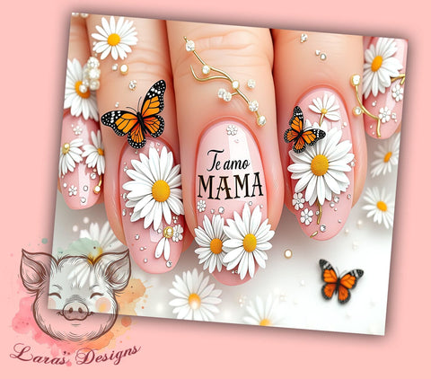 Te Amo Mama, Floral Butterfly Tumbler, 20oz Tumbler Wrap, PNG Sublimation, Mom Gifts, Inspirational Drinkware, Custom Tumblers Sublimation Lara' s Designs 