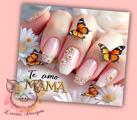 Te Amo Mama, Floral Butterfly Tumbler, 20oz Tumbler Wrap, PNG Sublimation, Mom Gifts, Inspirational Drinkware, Custom Tumblers Sublimation Lara' s Designs 