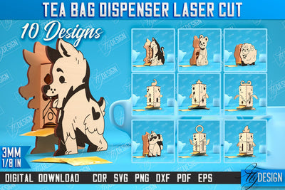 Tea Bag Dispenser Bundle | Tea Bag Holder | Tea Bag Organizer | Wooden Design | CNC File SVG Fly Design 
