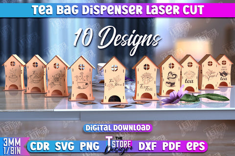 Tea Bag Dispenser Laser Cut Bundle | Tea Bag Holder Design | Tea Bag Organizer | CNC File SVG The T Store Design 