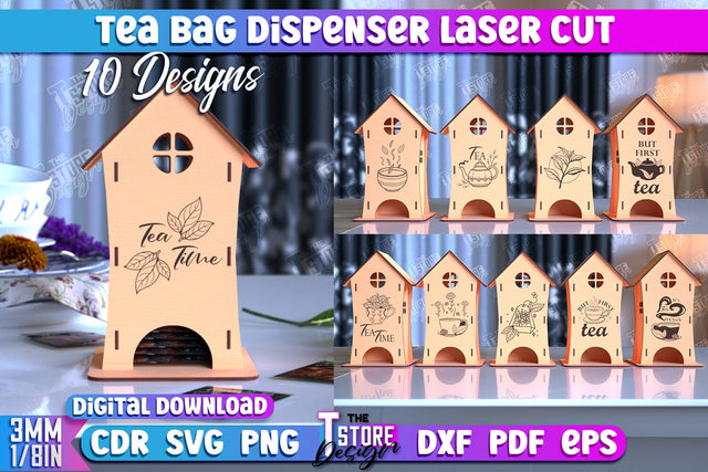 Tea Bag Dispenser Laser Cut Bundle | Tea Bag Holder Design | Tea Bag Organizer | CNC File SVG The T Store Design 