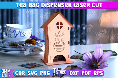 Tea Bag Dispenser Laser Cut | Tea Bag Holder Design | Tea Bag Organizer | CNC File SVG The T Store Design 