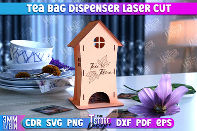 Tea Bag Dispenser Laser Cut | Tea Bag Holder Design | Tea Bag Organizer | CNC File SVG The T Store Design 