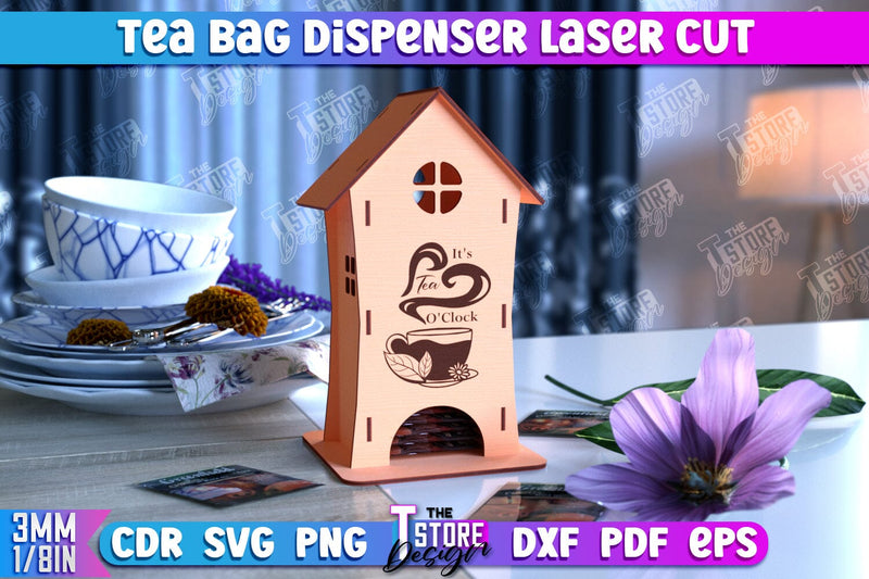 Tea Bag Dispenser Laser Cut | Tea Bag Holder Design | Tea Bag Organizer | CNC File SVG The T Store Design 