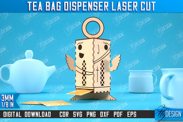 Tea Bag Dispenser | Tea Bag Holder | Tea Bag Organizer | Angel Design | CNC File SVG Fly Design 