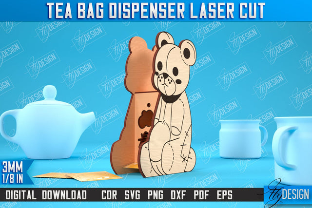 Tea Bag Dispenser | Tea Bag Holder | Tea Bag Organizer | Bear Design | CNC File SVG Fly Design 