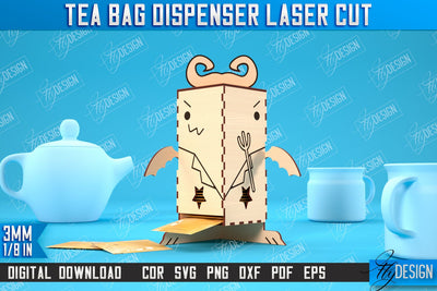 Tea Bag Dispenser | Tea Bag Holder | Tea Bag Organizer | Devil Design | CNC File SVG Fly Design 