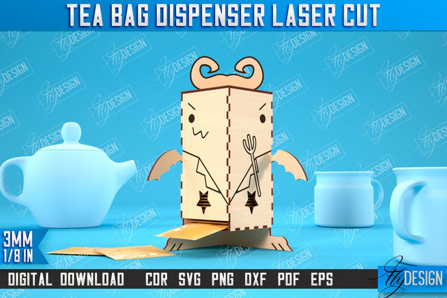 Tea Bag Dispenser | Tea Bag Holder | Tea Bag Organizer | Devil Design | CNC File SVG Fly Design 