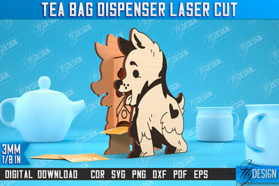 Tea Bag Dispenser | Tea Bag Holder | Tea Bag Organizer | Dog Design | CNC File SVG Fly Design 