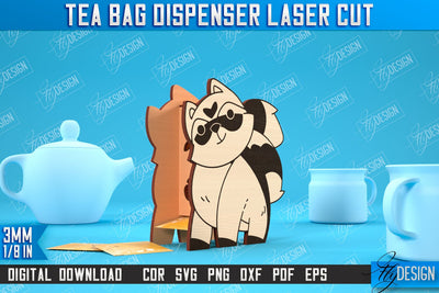 Tea Bag Dispenser | Tea Bag Holder | Tea Bag Organizer | Raccoon Design | CNC File SVG Fly Design 