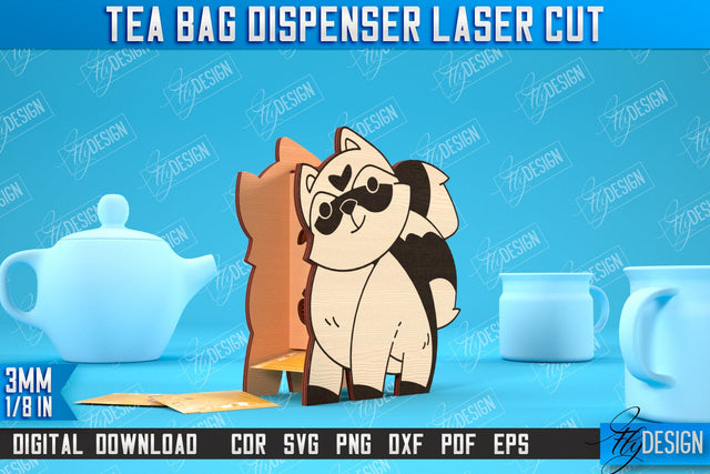 Tea Bag Dispenser | Tea Bag Holder | Tea Bag Organizer | Raccoon Design | CNC File SVG Fly Design 
