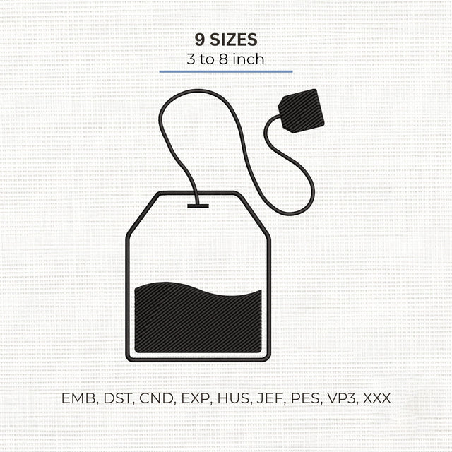 Tea Bag Embroidery Design – Minimalist Tea Cup Bag Outline Tea Lover Machine Embroidery File Embroidery/Applique DESIGNS PatternFeed8 