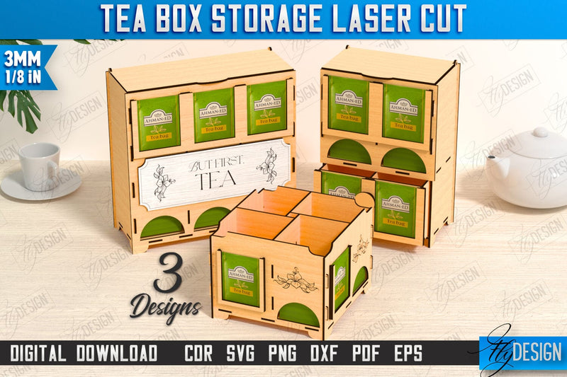 Tea Bag Organizer Laser Cut Bundle | Tea Bag Holder Design | Tea Bag Dispenser | CNC Files SVG Fly Design 