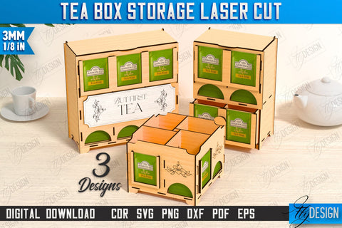 Tea Bag Organizer Laser Cut Bundle | Tea Bag Holder Design | Tea Bag Dispenser | CNC Files SVG Fly Design 