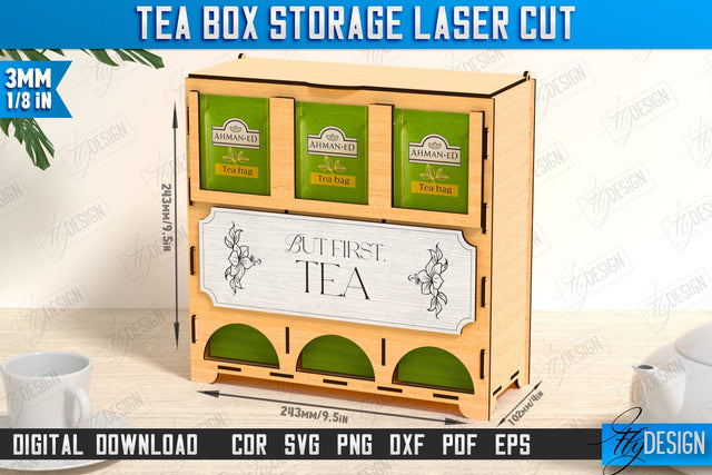 Tea Bag Organizer Laser Cut | Tea Bag Holder Design | Tea Bag Dispenser | CNC File SVG Fly Design 