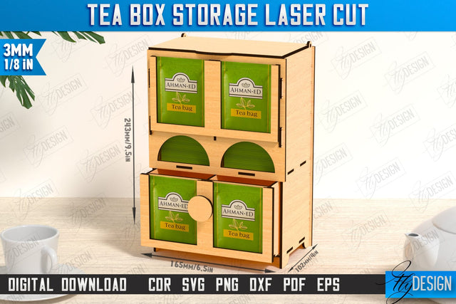 Tea Bag Organizer Laser Cut | Tea Bag Holder Design | Tea Bag Dispenser | CNC File SVG Fly Design 
