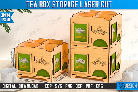 Tea Bag Organizer Laser Cut | Tea Bag Holder Design | Tea Bag Dispenser | CNC File SVG Fly Design 