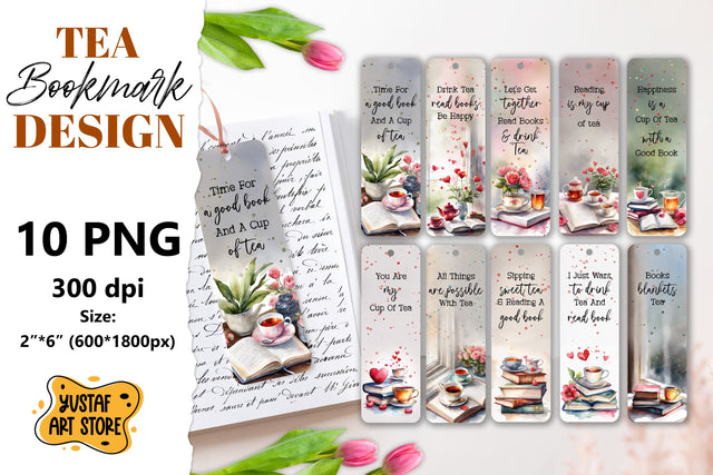 Tea Bookmark printable design. Book quote. Tea quote Sublimation Yustaf Art Store 