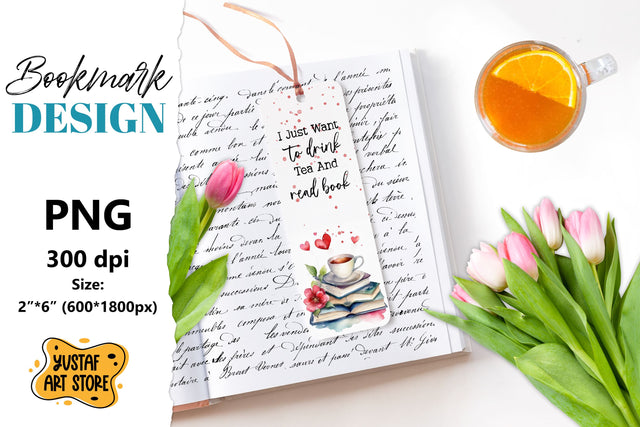 Tea Bookmark printable design. Book quote. Tea quote Sublimation Yustaf Art Store 
