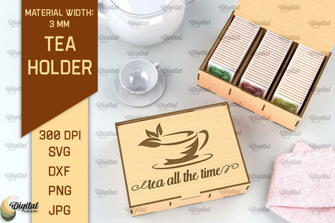 Tea Box Laser Cut. Tea Bag Holder SVG. Wooden Tea Box Laser Cut SVG Evgenyia Guschina 