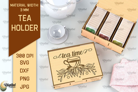 Tea Box Laser Cut. Tea Bag Holder SVG. Wooden Tea Box Laser SVG Evgenyia Guschina 