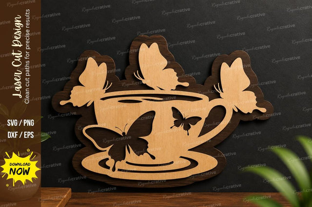 Tea Cup Butterfly laser cut svg File SVG Regulrcrative 