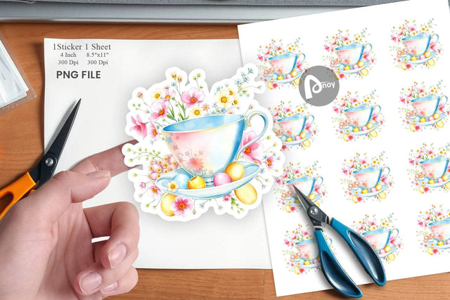 Tea Cup Easter Eggs Sticker Sublimation artnoy 