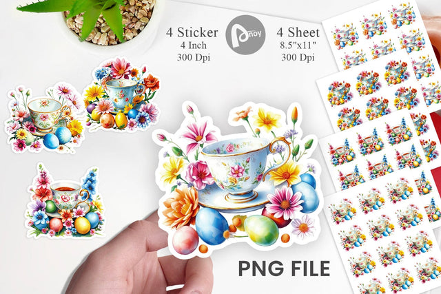 Tea Cup Easter Eggs Sticker Sublimation artnoy 