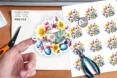 Tea Cup Easter Eggs Sticker Sublimation artnoy 