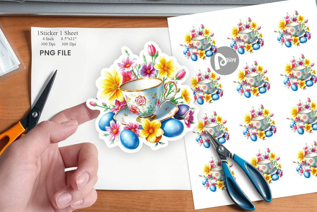Tea Cup Easter Eggs Sticker Sublimation artnoy 