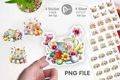 Tea Cup Easter Eggs Sticker Sublimation artnoy 
