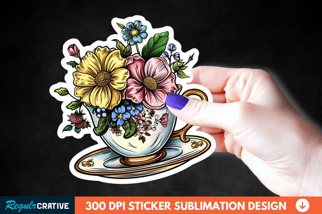 Tea Cup Flower Sticker Clipart Sublimation Regulrcrative 
