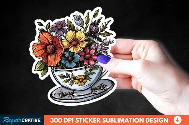 Tea Cup Flower Sticker Clipart Sublimation Regulrcrative 