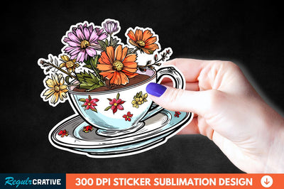 Tea Cup Flower Sticker Clipart Sublimation Regulrcrative 