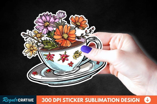 Tea Cup Flower Sticker Clipart Sublimation Regulrcrative 