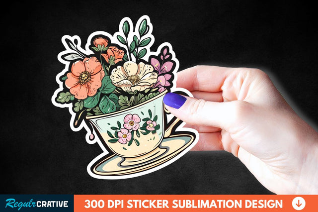 Tea Cup Flower Sticker Clipart Sublimation Regulrcrative 