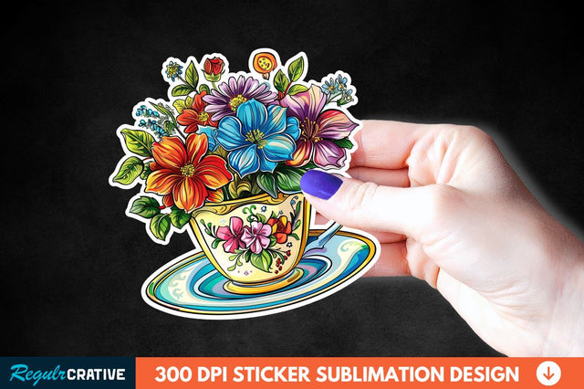 Tea Cup Flower Sticker Clipart Sublimation Regulrcrative 