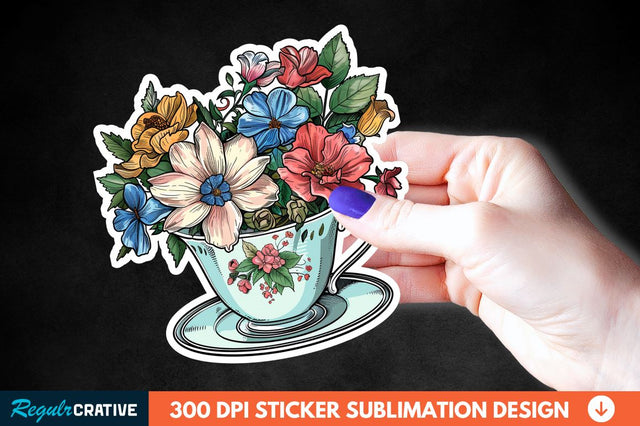 Tea Cup Flower Sticker Clipart Sublimation Regulrcrative 