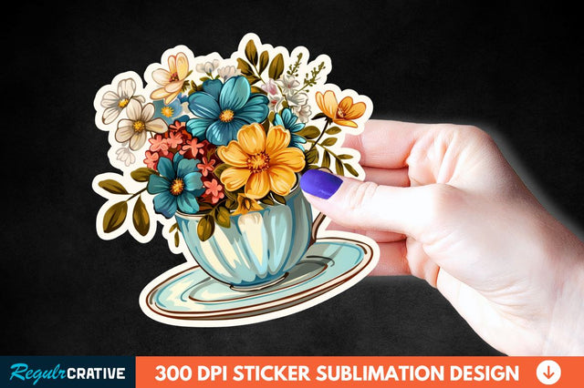 Tea Cup Flower Sticker Clipart Sublimation Regulrcrative 