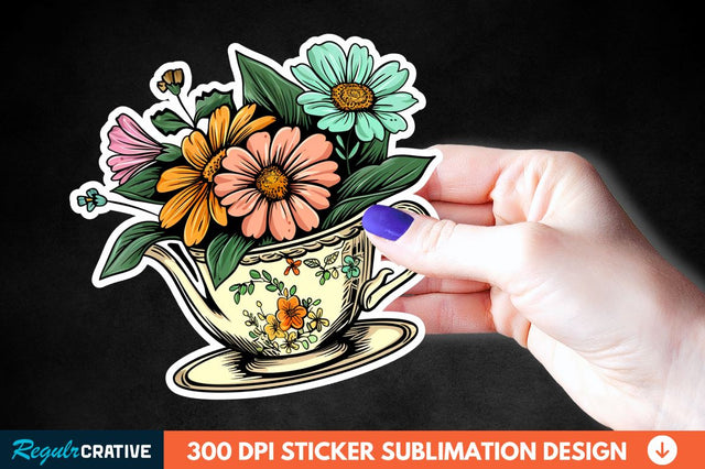Tea Cup Flower Sticker Clipart Sublimation Regulrcrative 
