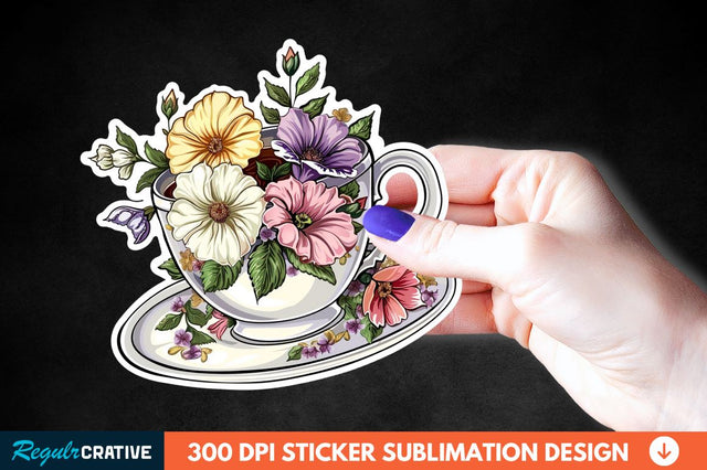 Tea Cup Flower Sticker Clipart Sublimation Regulrcrative 
