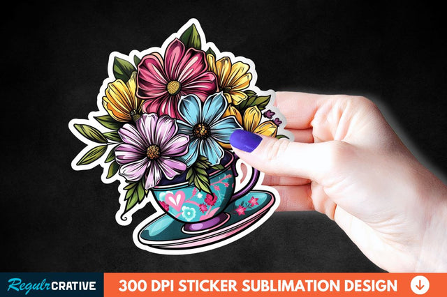 Tea Cup Flower Sticker Clipart Sublimation Regulrcrative 