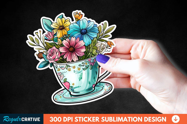 Tea Cup Flower Sticker Clipart Sublimation Regulrcrative 
