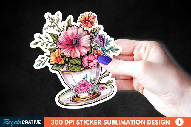 Tea Cup Flower Sticker Clipart Sublimation Regulrcrative 
