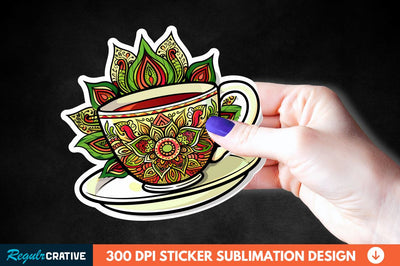 Tea Cup Mandala Sticker Clipart Sublimation Regulrcrative 